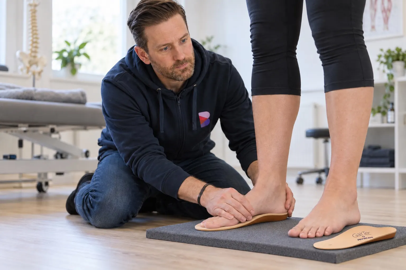 Glenn Halvorsen moulding the GaitTec insoles directly to a patient's feet